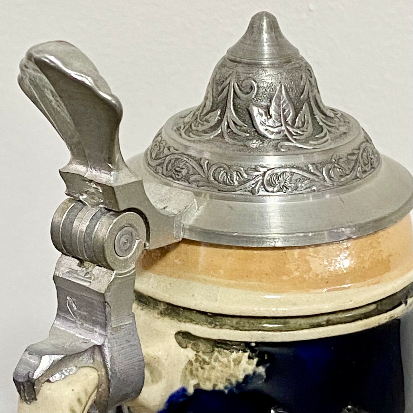 Vintage Small Ceramic Beer Stein With Pewter Lid Hand Painted Collectible Mug