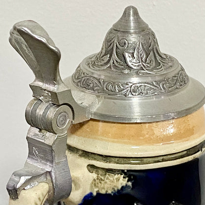 Vintage Small Ceramic Beer Stein With Pewter Lid Hand Painted Collectible Mug