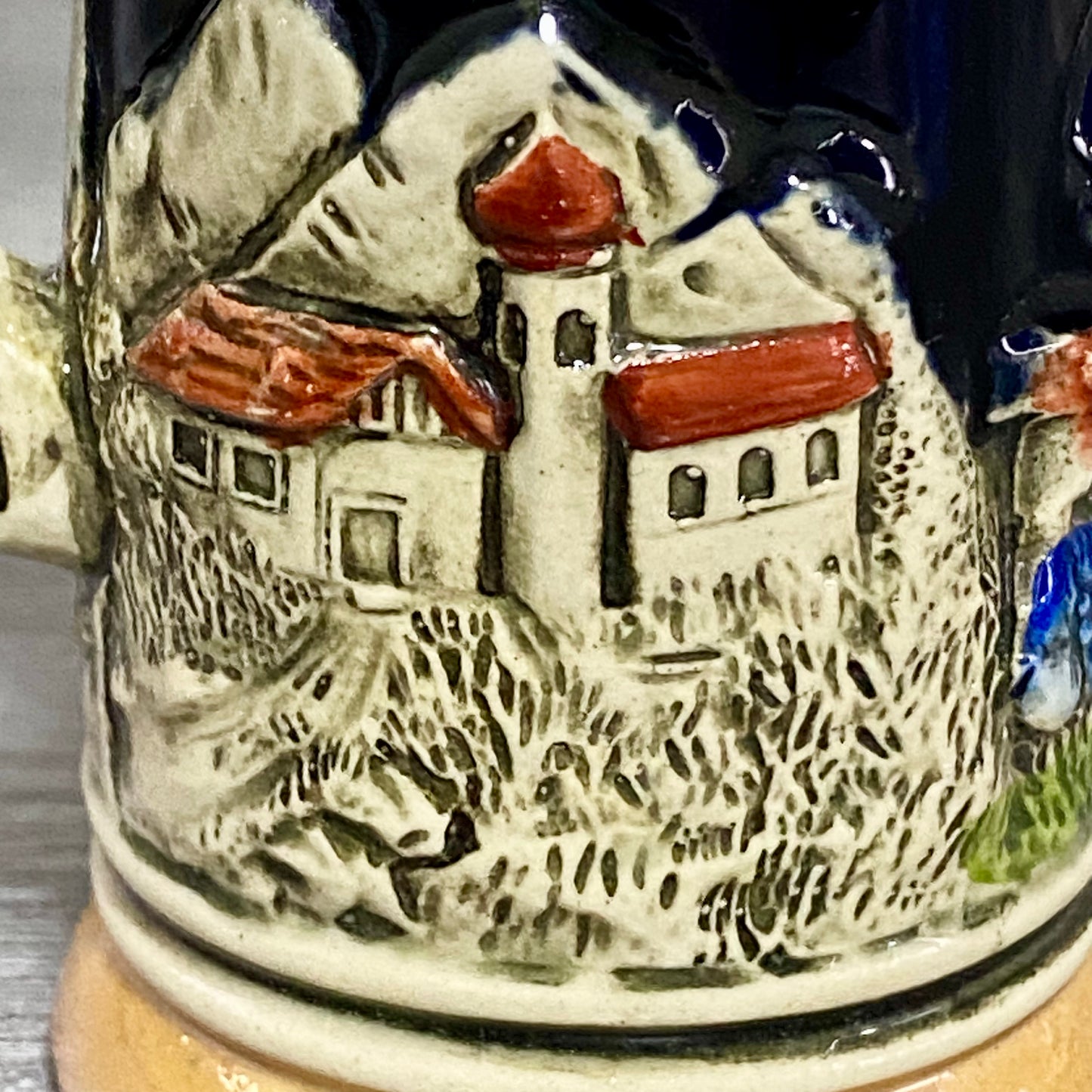 Vintage Small Ceramic Beer Stein With Pewter Lid Hand Painted Collectible Mug