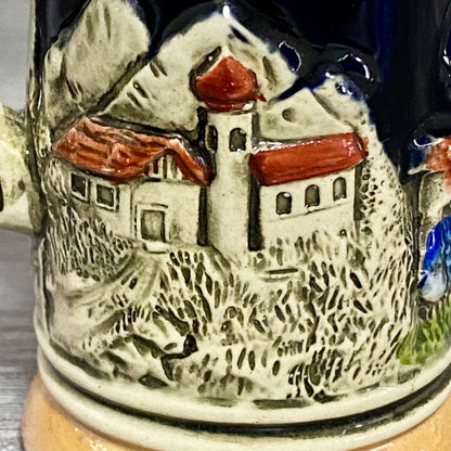 Vintage Small Ceramic Beer Stein With Pewter Lid Hand Painted Collectible Mug