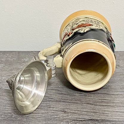 Vintage Small Ceramic Beer Stein With Pewter Lid Hand Painted Collectible Mug