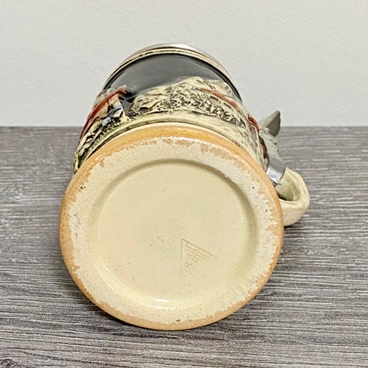 Vintage Small Ceramic Beer Stein With Pewter Lid Hand Painted Collectible Mug
