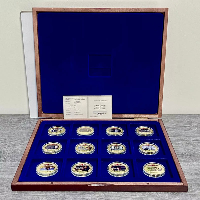 Windsor Mint Winston Churchill 12 Gold Layered Coin Medallions Complete Set 2021