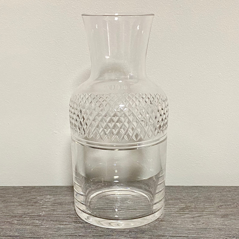 Vintage Round Art Decorative Cut Clear Glass Vase Diamond Pattern Slender Neck