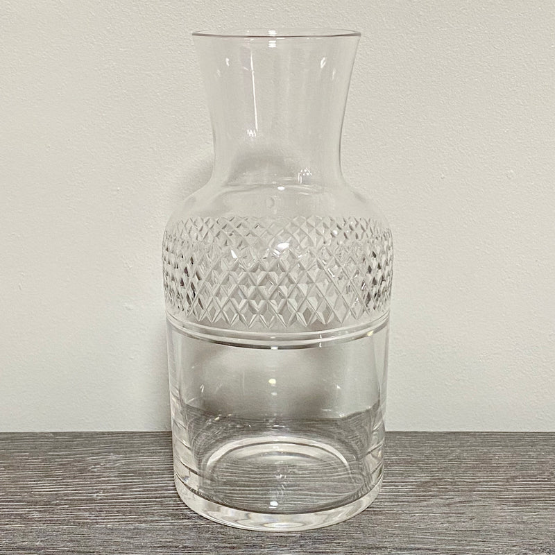 Vintage Round Art Decorative Cut Clear Glass Vase Diamond Pattern Slender Neck