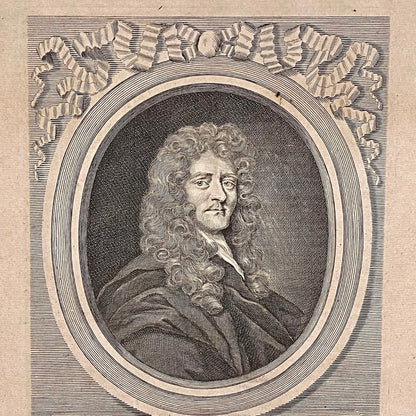 Antique Sir Paul Rycaut Portrait Engraving Wall Hanging Framed Art 1700s Rare