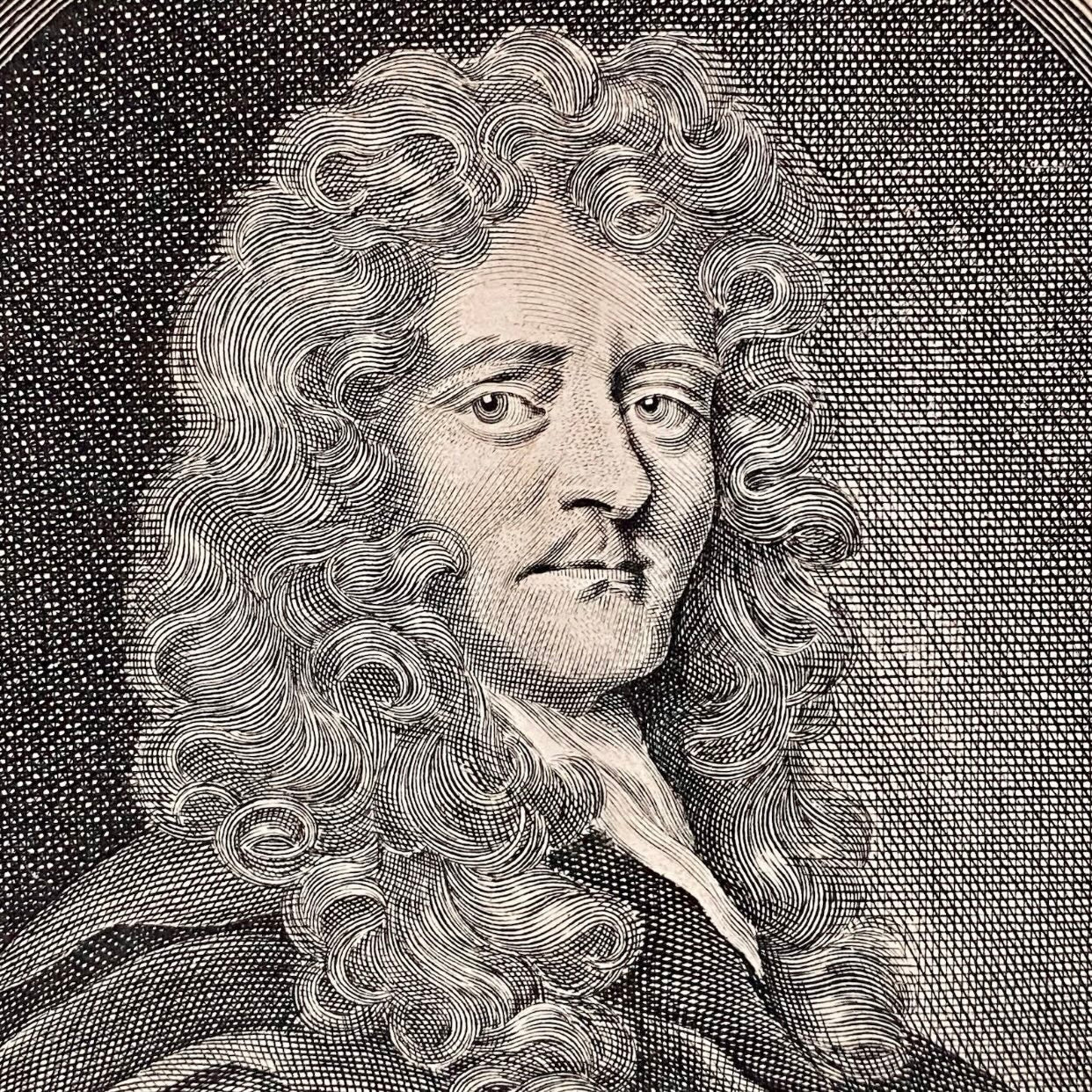 Antique Sir Paul Rycaut Portrait Engraving Wall Hanging Framed Art 1700s Rare