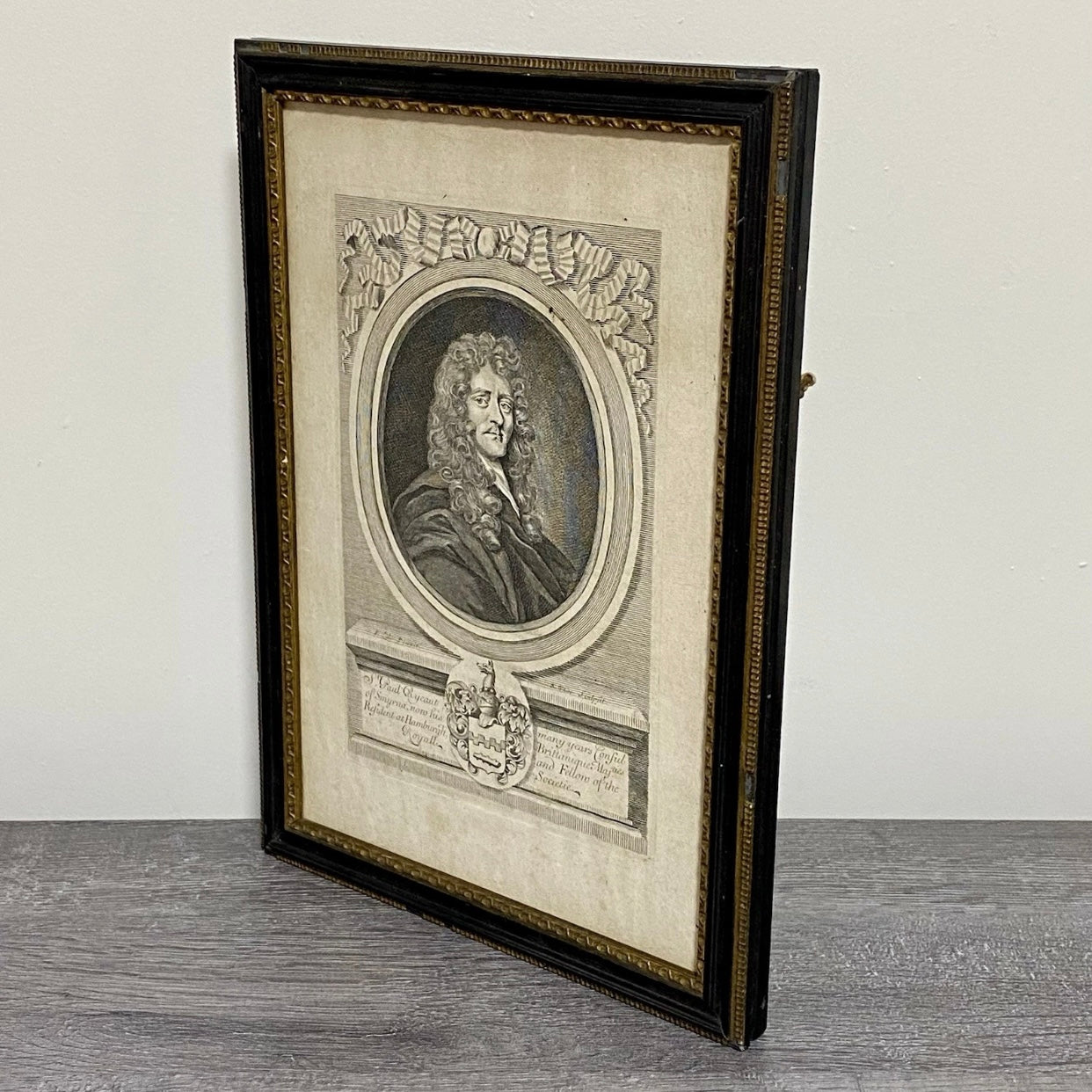 Antique Sir Paul Rycaut Portrait Engraving Wall Hanging Framed Art 1700s Rare