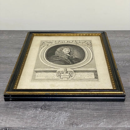 Antique Sir Paul Rycaut Portrait Engraving Wall Hanging Framed Art 1700s Rare