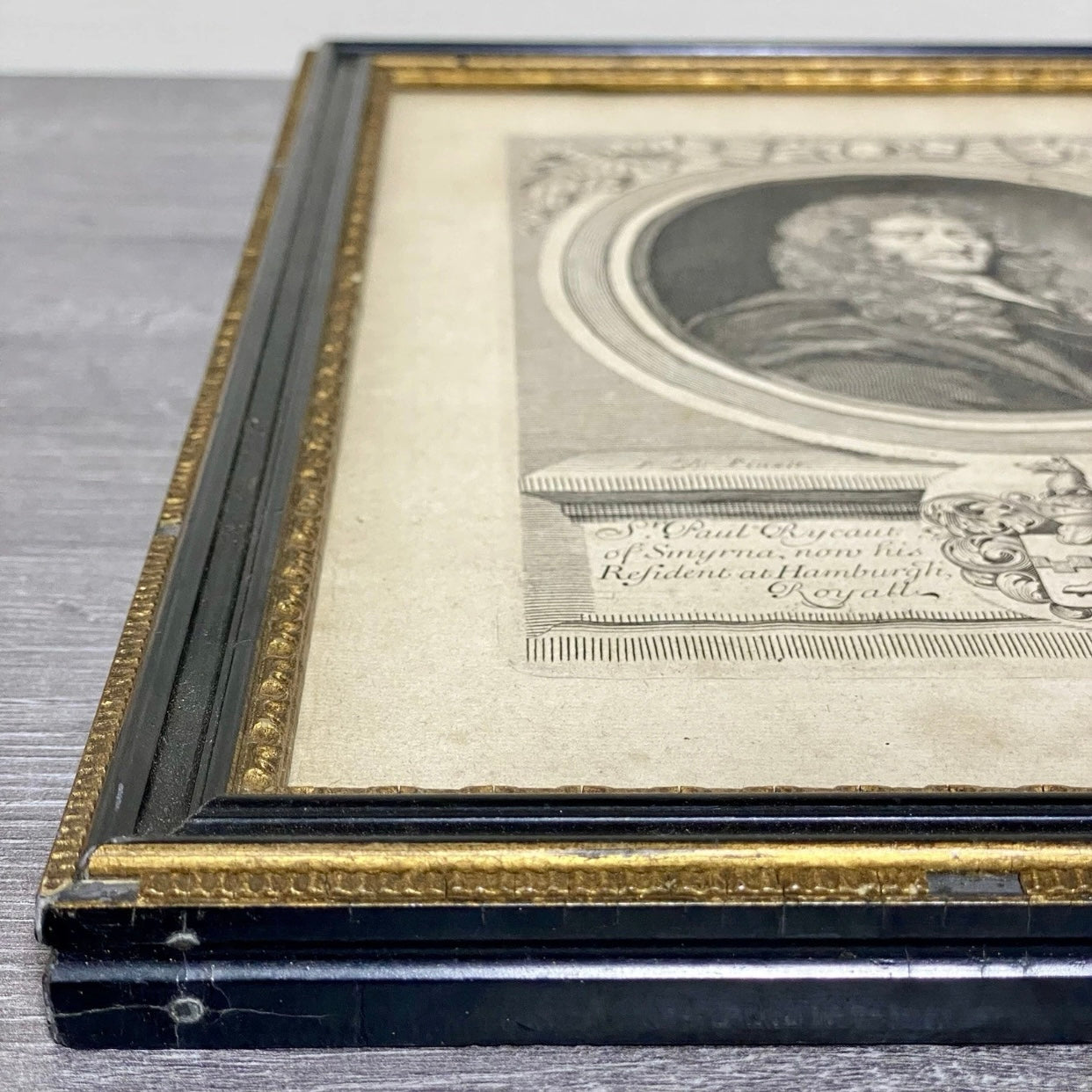 Antique Sir Paul Rycaut Portrait Engraving Wall Hanging Framed Art 1700s Rare