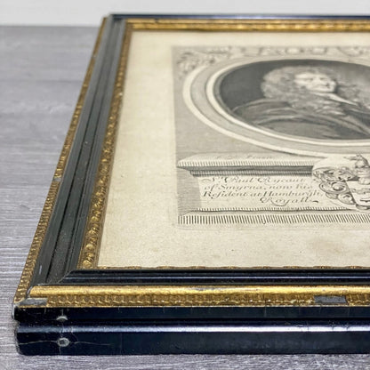Antique Sir Paul Rycaut Portrait Engraving Wall Hanging Framed Art 1700s Rare
