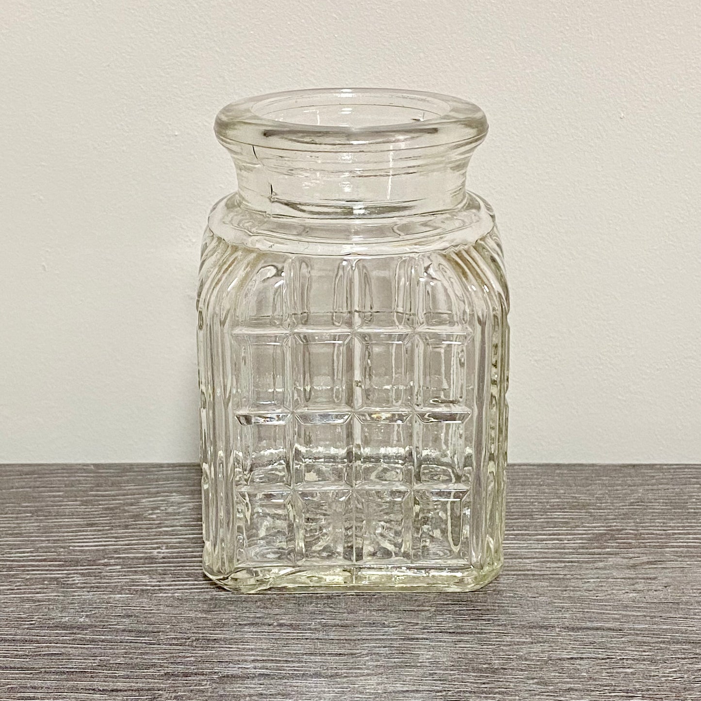 Vintage Clear Glass English Sheffield Pickle Castor Jar Waffle Art Deco Pattern