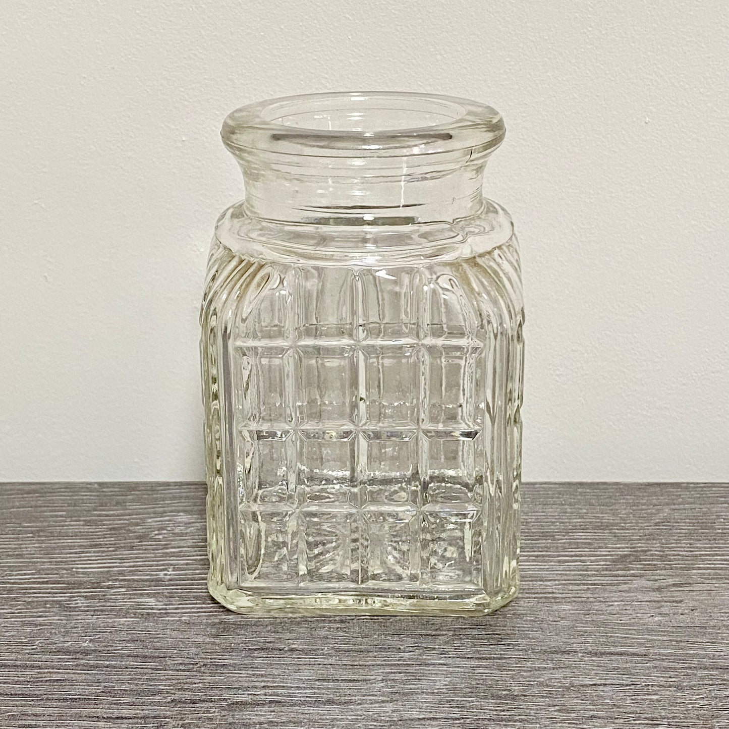 Vintage Clear Glass English Sheffield Pickle Castor Jar Waffle Art Deco Pattern