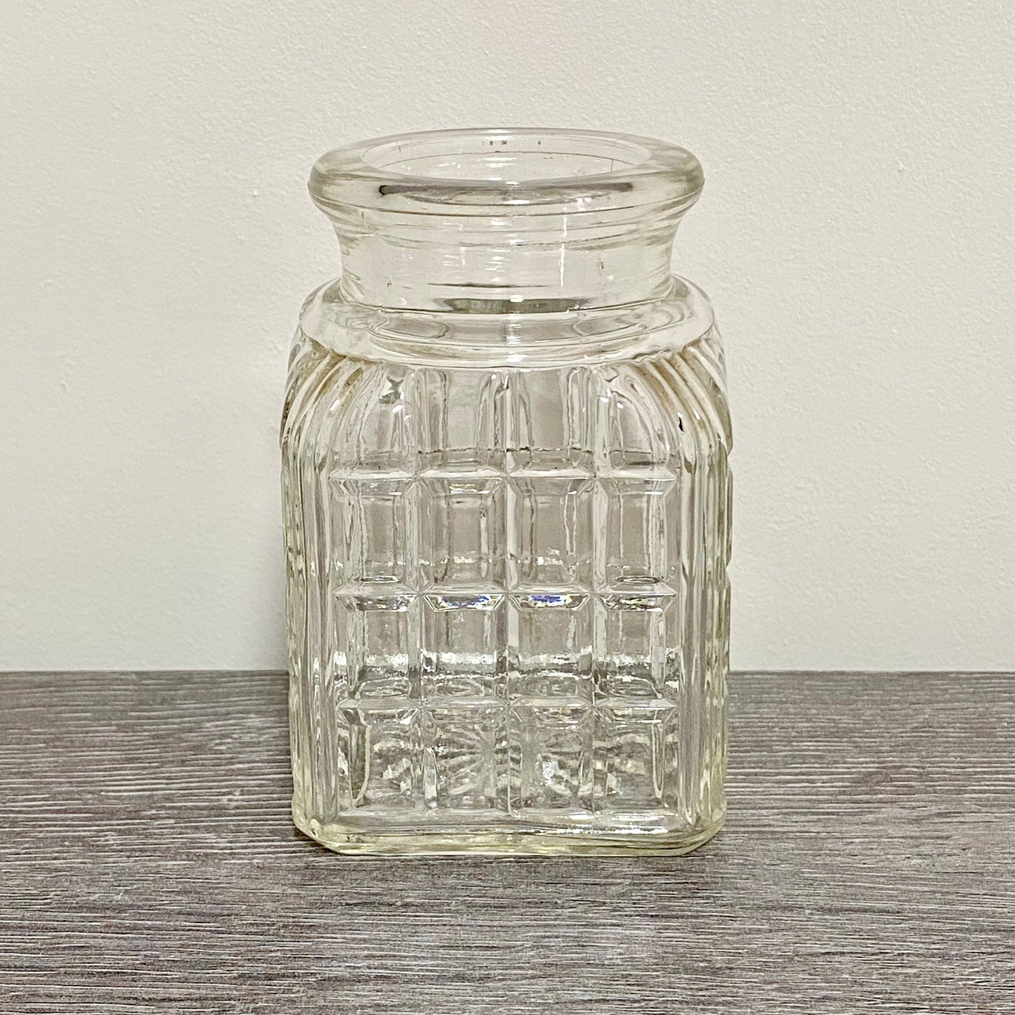 Vintage Clear Glass English Sheffield Pickle Castor Jar Waffle Art Deco Pattern