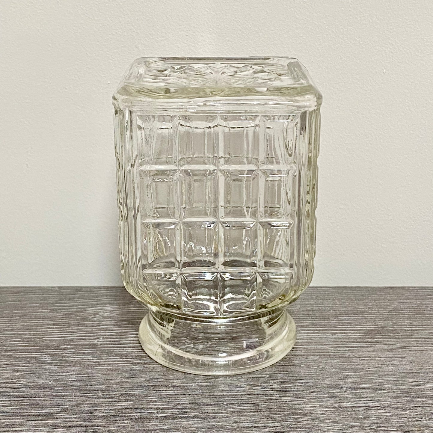Vintage Clear Glass English Sheffield Pickle Castor Jar Waffle Art Deco Pattern