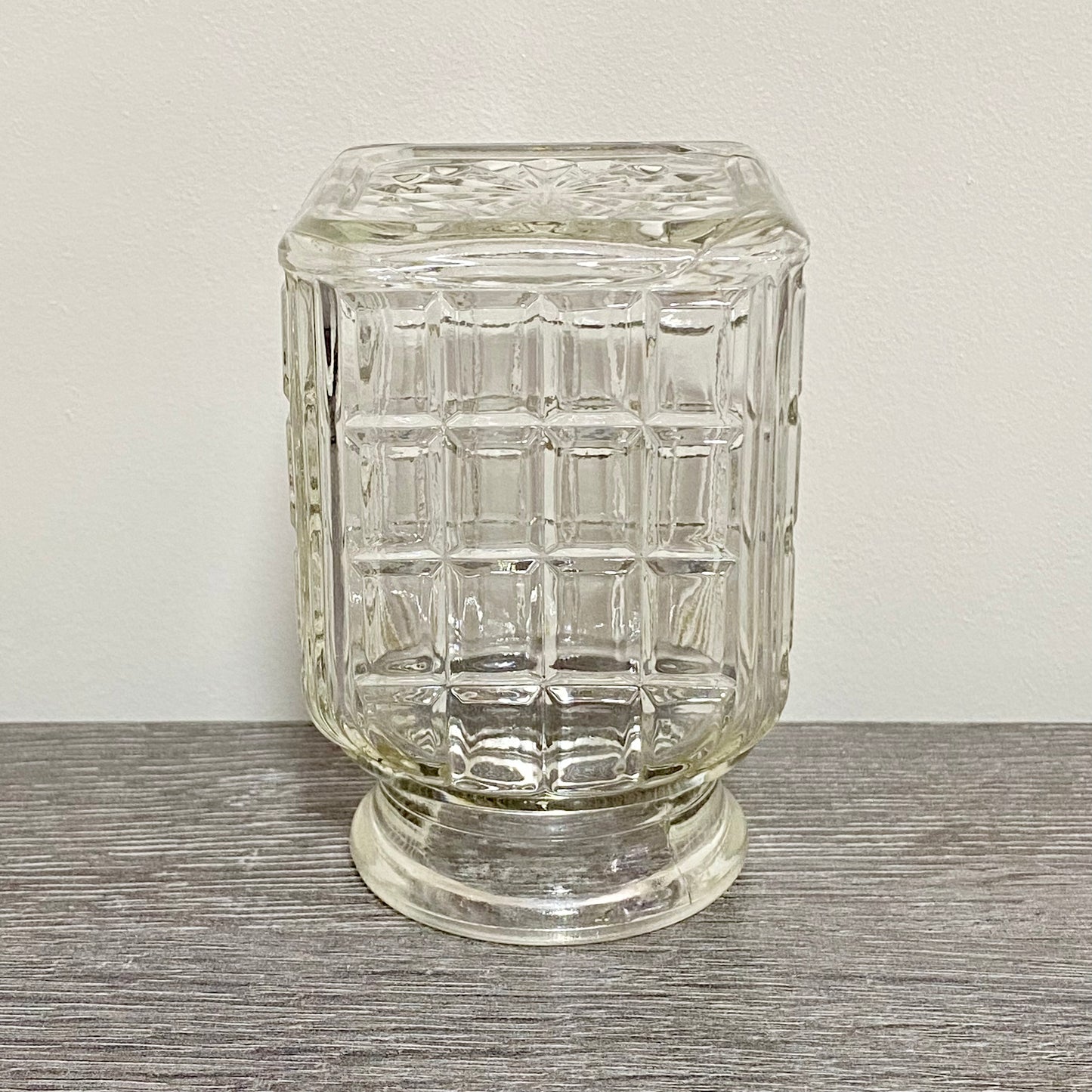Vintage Clear Glass English Sheffield Pickle Castor Jar Waffle Art Deco Pattern