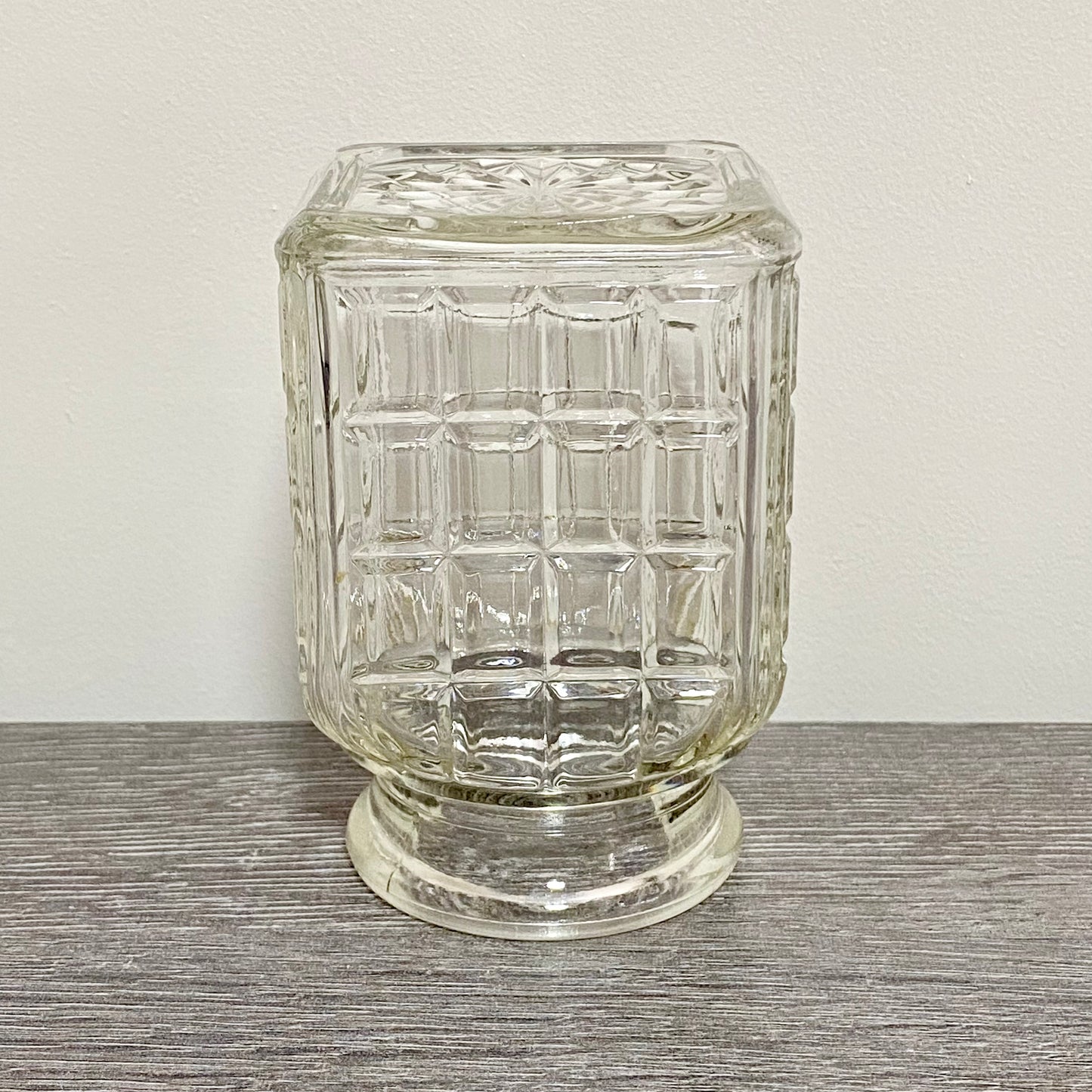 Vintage Clear Glass English Sheffield Pickle Castor Jar Waffle Art Deco Pattern