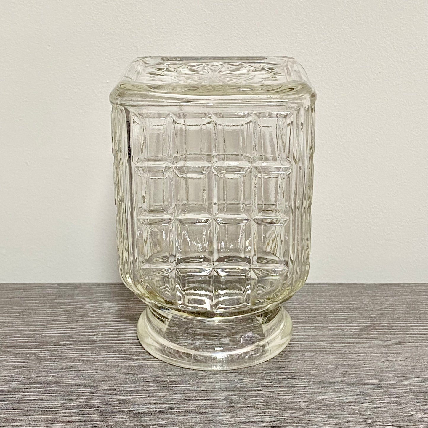 Vintage Clear Glass English Sheffield Pickle Castor Jar Waffle Art Deco Pattern