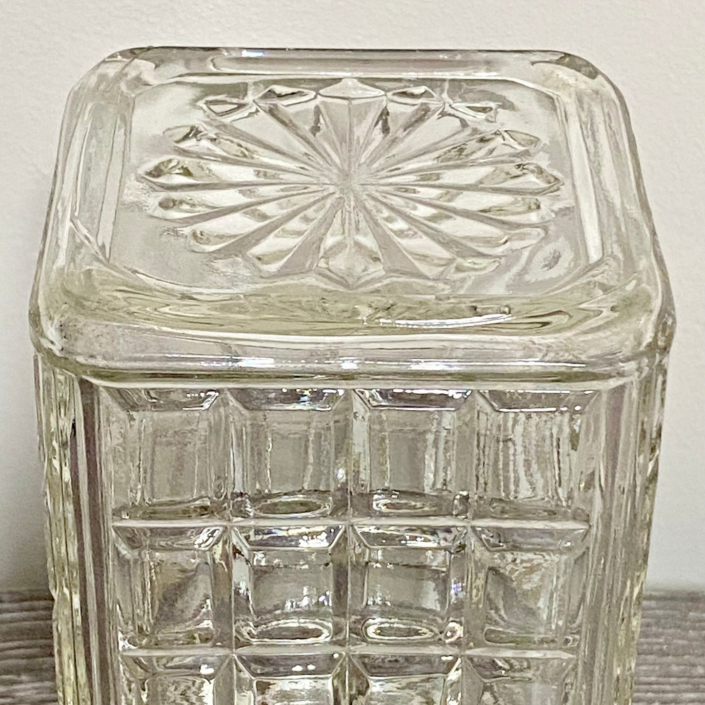 Vintage Clear Glass English Sheffield Pickle Castor Jar Waffle Art Deco Pattern
