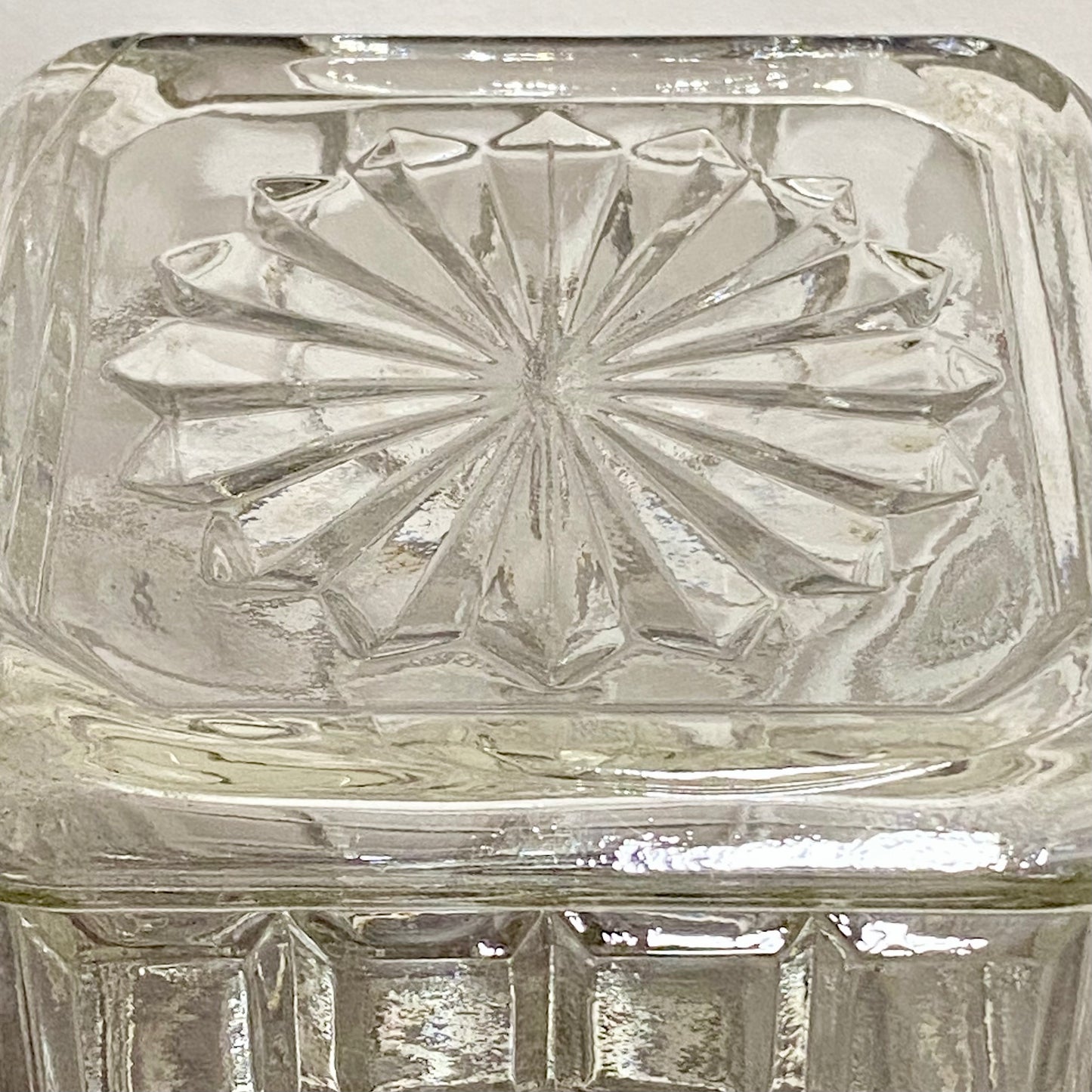 Vintage Clear Glass English Sheffield Pickle Castor Jar Waffle Art Deco Pattern