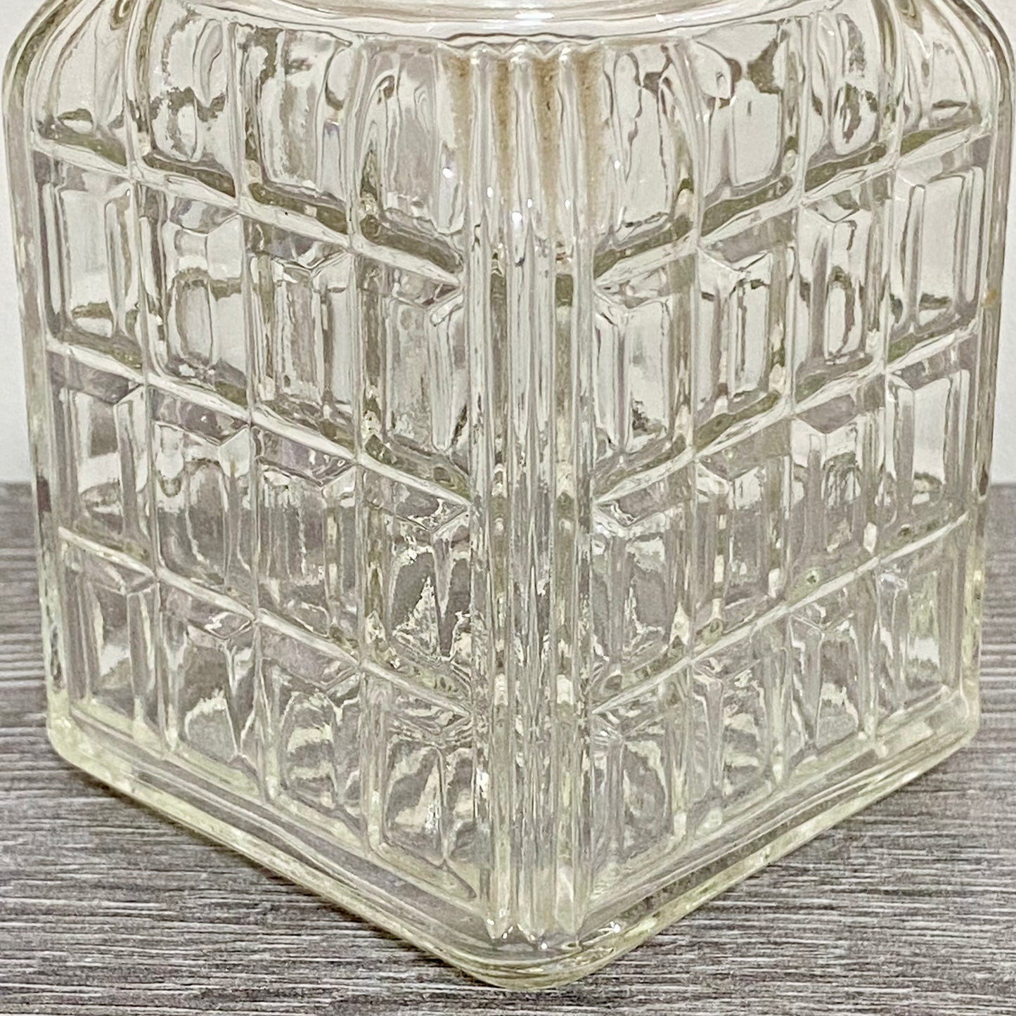 Vintage Clear Glass English Sheffield Pickle Castor Jar Waffle Art Deco Pattern