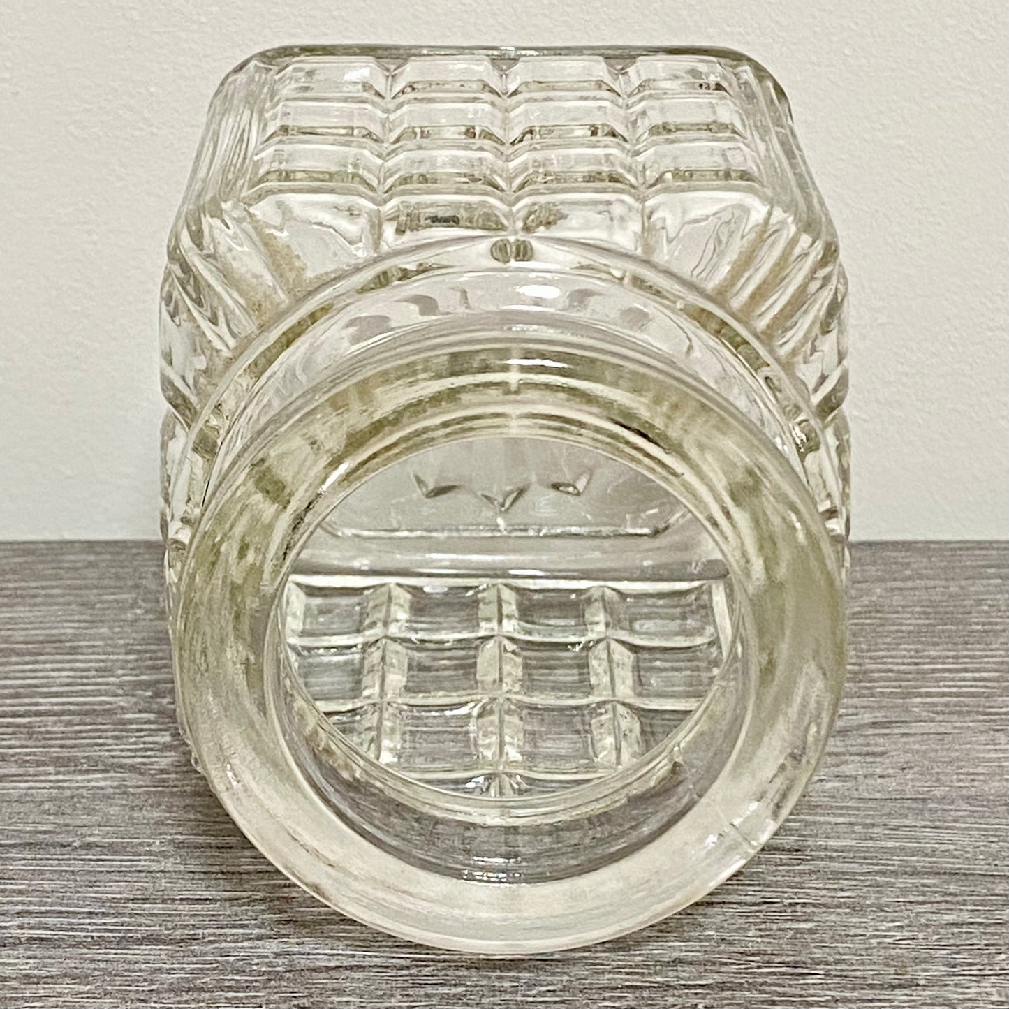 Vintage Clear Glass English Sheffield Pickle Castor Jar Waffle Art Deco Pattern