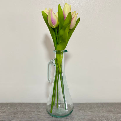 Vintage Clear Vetreria Etrusca Glass Jug With Handle & Artificial Flowers Italy