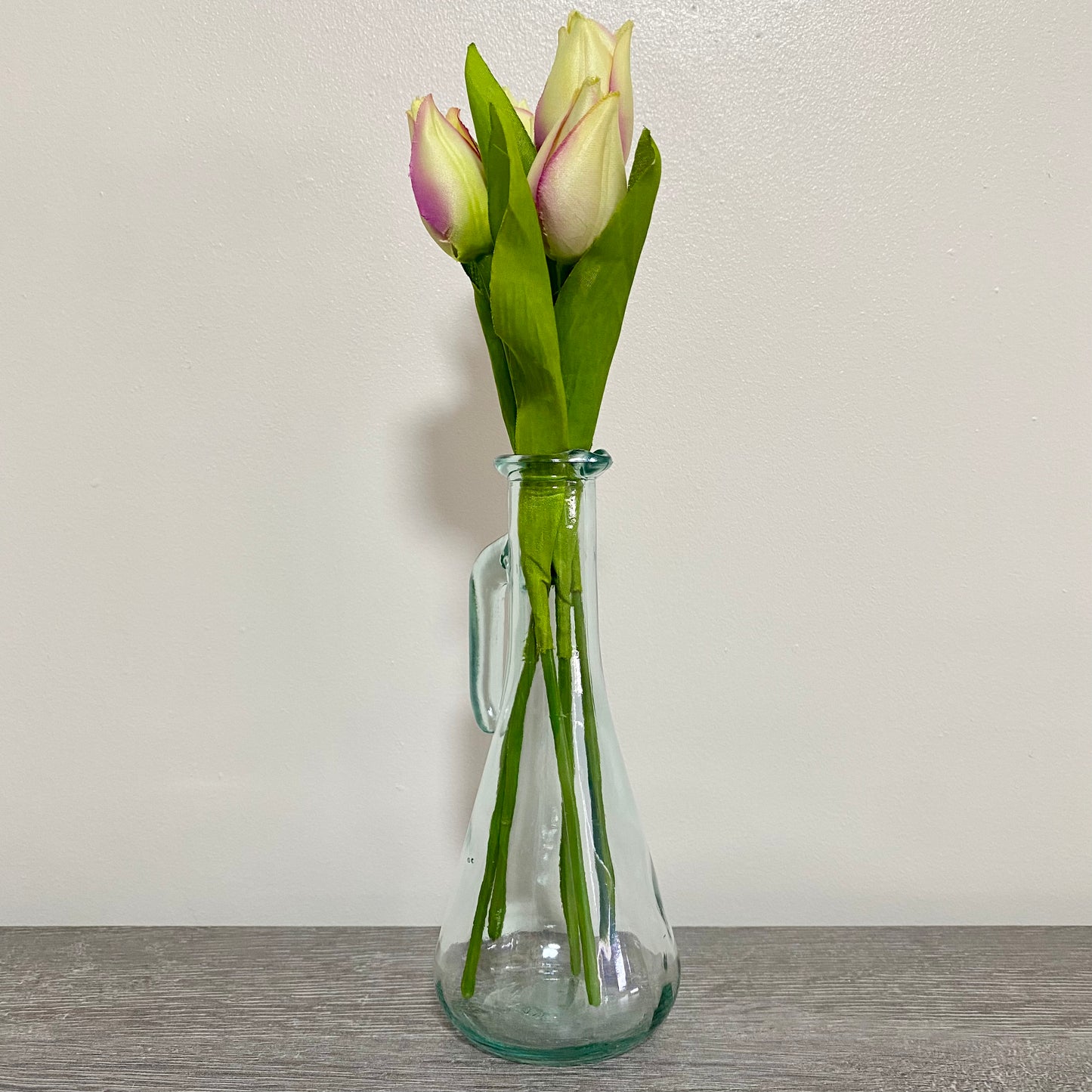 Vintage Clear Vetreria Etrusca Glass Jug With Handle & Artificial Flowers Italy