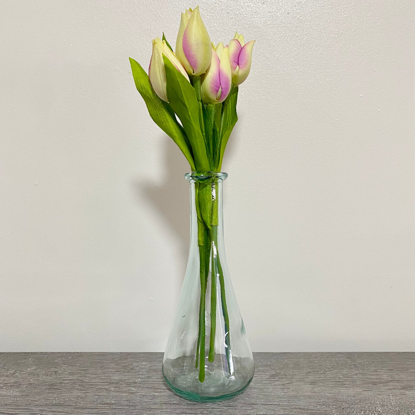 Vintage Clear Vetreria Etrusca Glass Jug With Handle & Artificial Flowers Italy