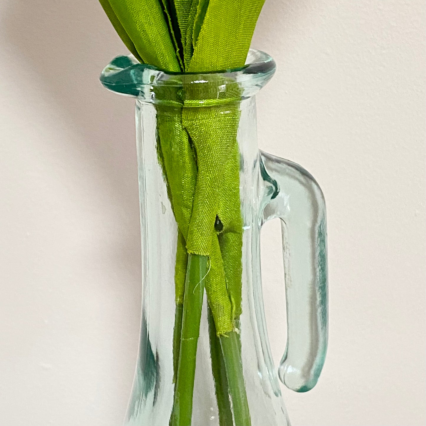 Vintage Clear Vetreria Etrusca Glass Jug With Handle & Artificial Flowers Italy