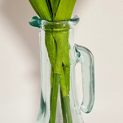 Vintage Clear Vetreria Etrusca Glass Jug With Handle & Artificial Flowers Italy