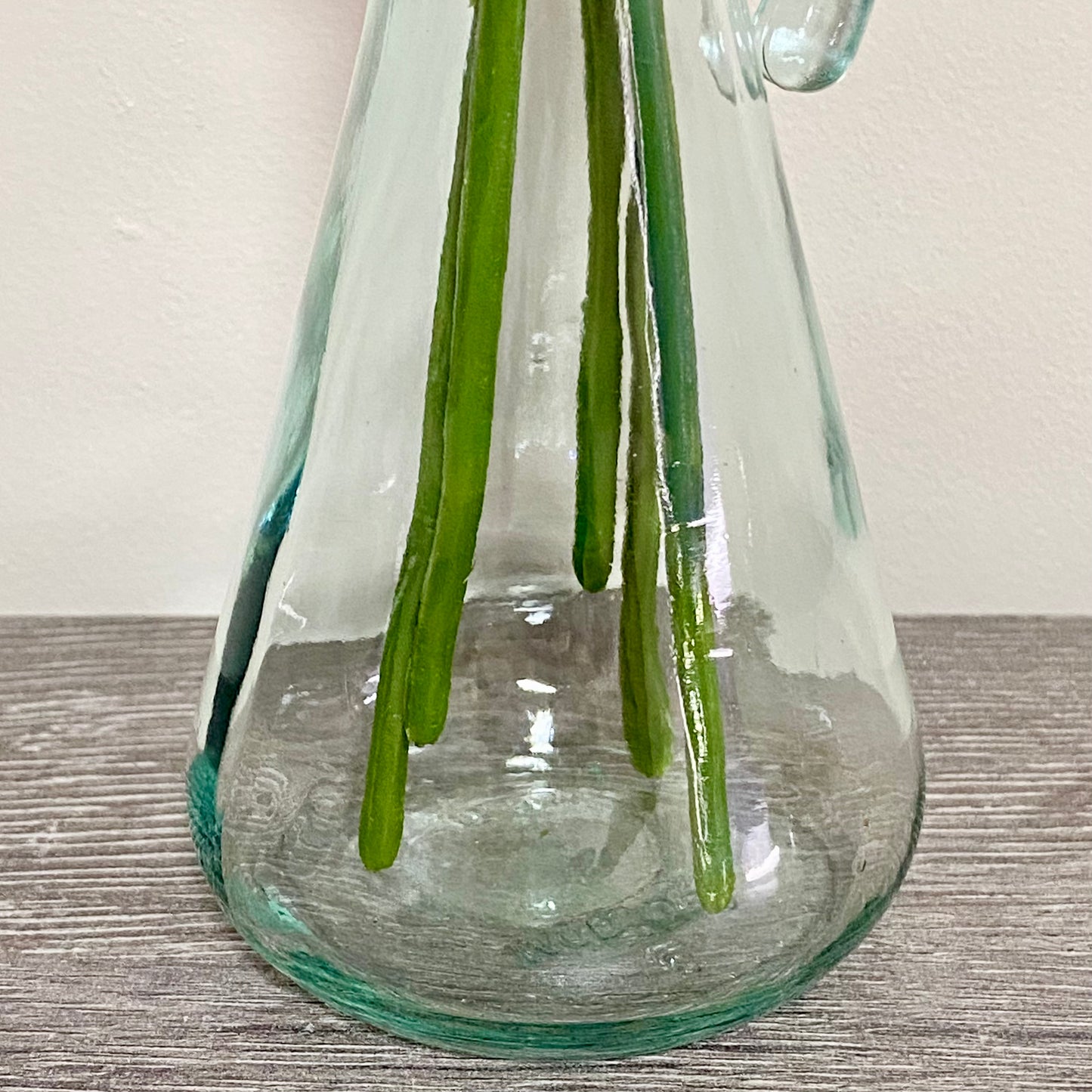Vintage Clear Vetreria Etrusca Glass Jug With Handle & Artificial Flowers Italy