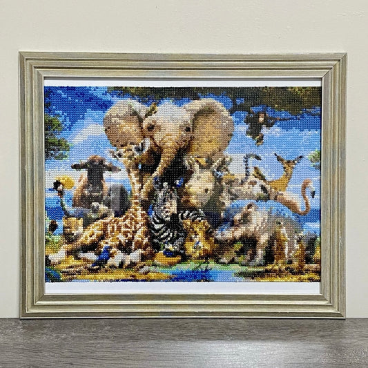Completed Diamond Art Picture Painting Elephant Zebra Safari Animals Framed