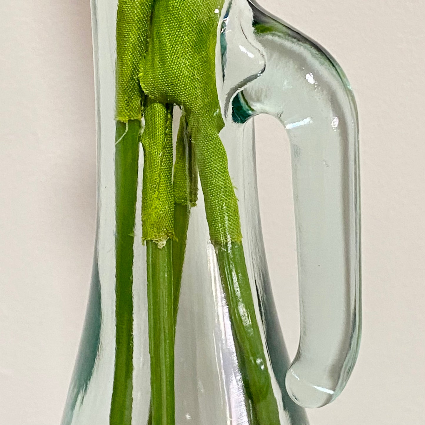 Vintage Clear Vetreria Etrusca Glass Jug With Handle & Artificial Flowers Italy