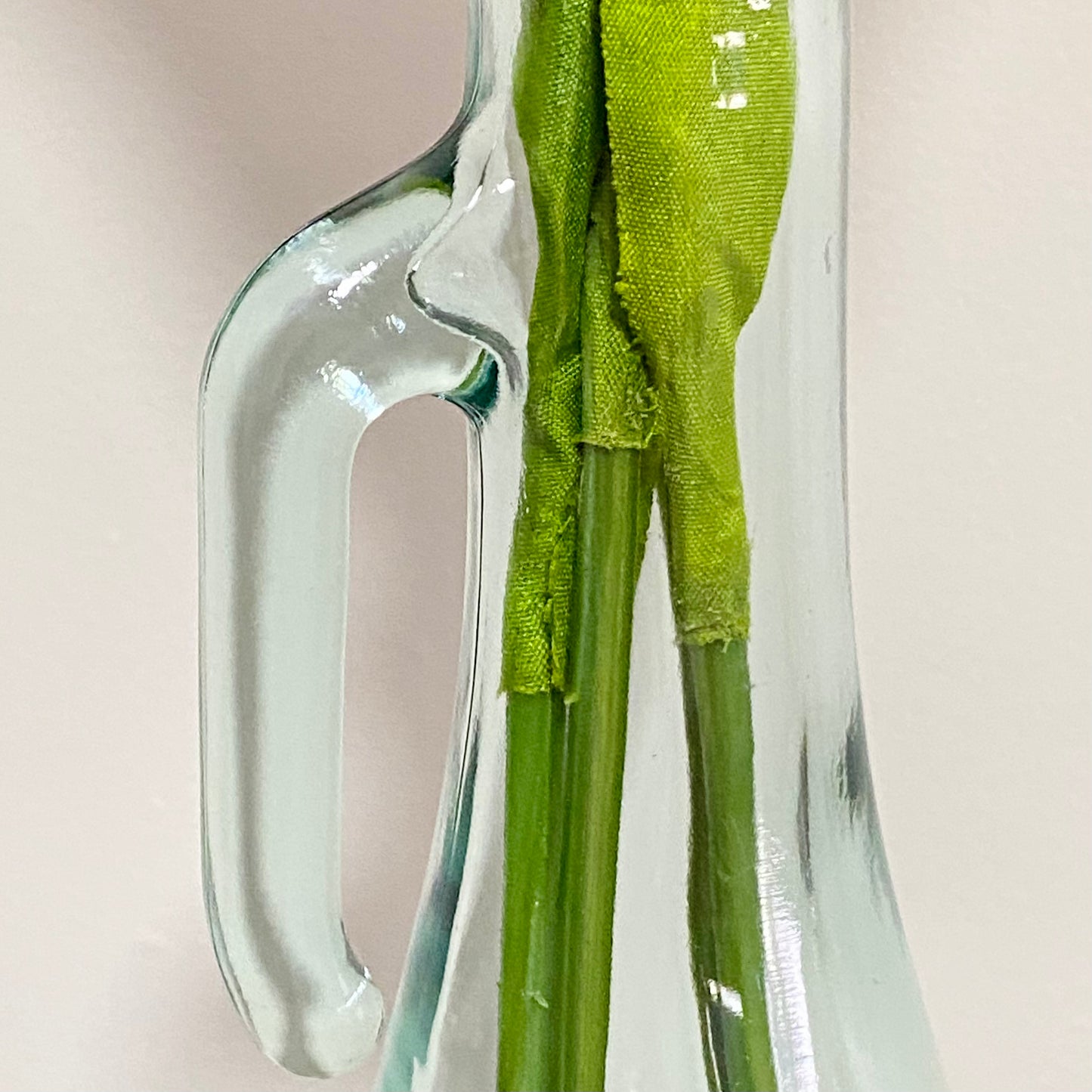 Vintage Clear Vetreria Etrusca Glass Jug With Handle & Artificial Flowers Italy