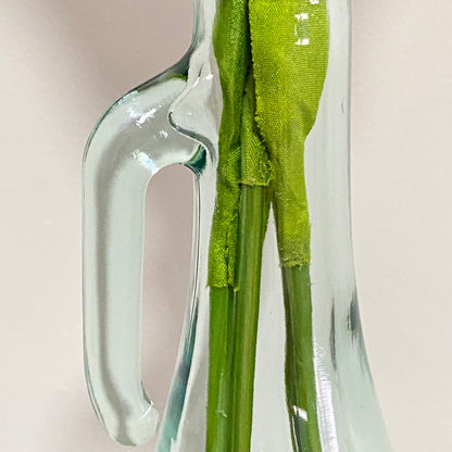 Vintage Clear Vetreria Etrusca Glass Jug With Handle & Artificial Flowers Italy