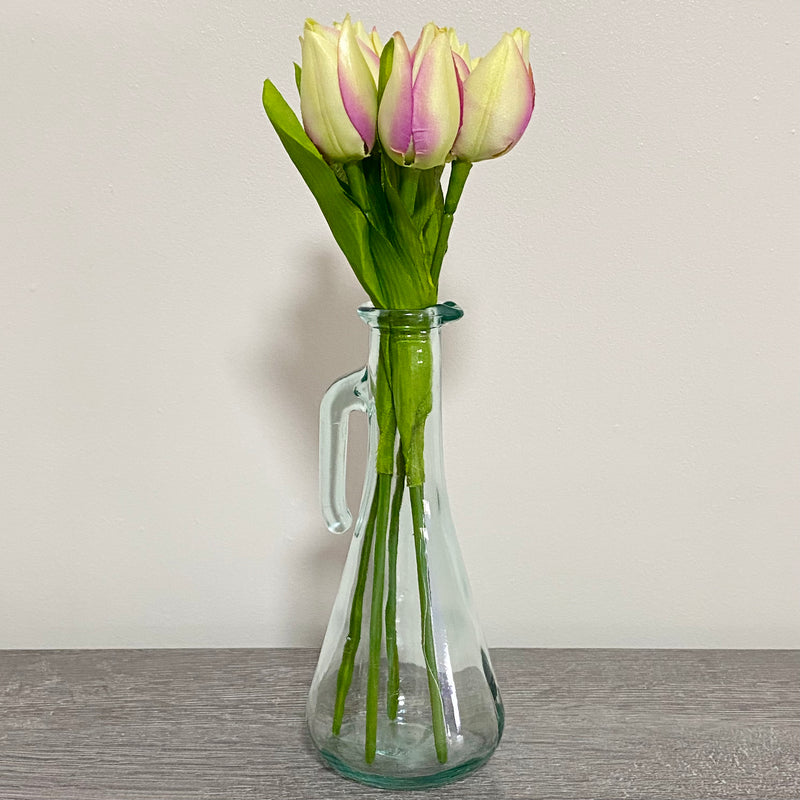 Vintage Clear Vetreria Etrusca Glass Jug With Handle & Artificial Flowers Italy