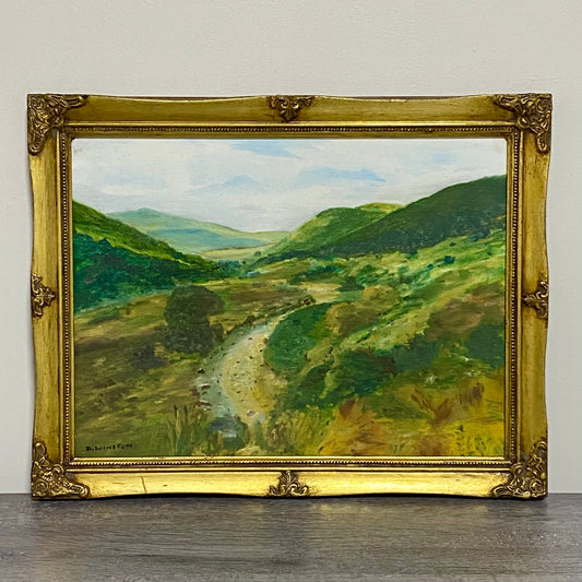 Antique Vintage Oil On Canvas Painting Scenery Hillside Signed D Winston Rare