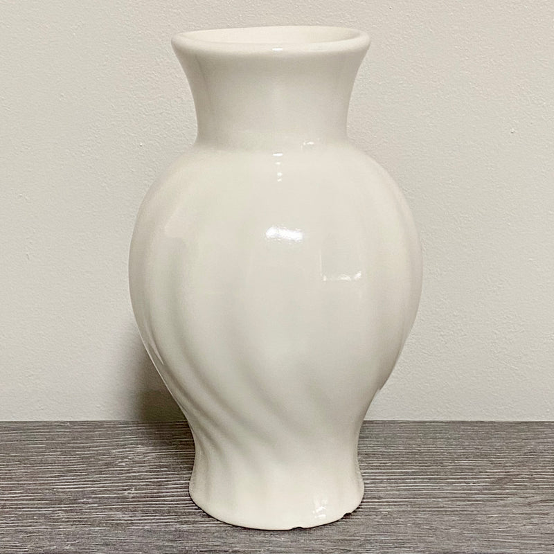 Vintage Zenith 1577 White Ceramic Swirl Ribbed Patterned Vase 1960s Netherlands