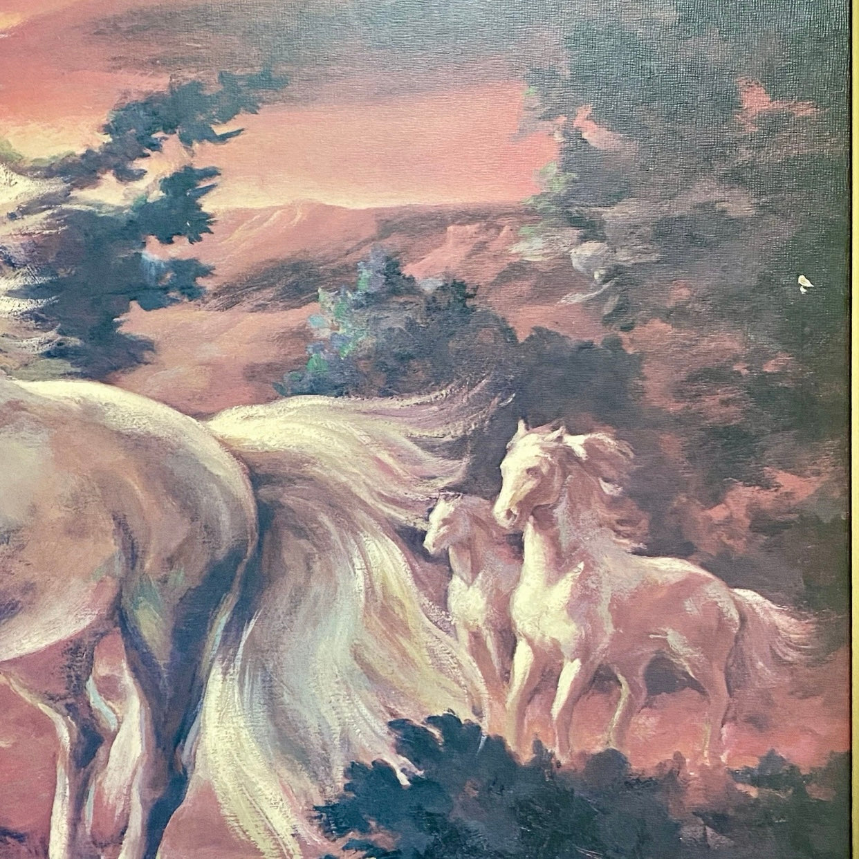 Vintage White Stallion In Moonlight Horse Print Signed Lumen Winter Framed Rare