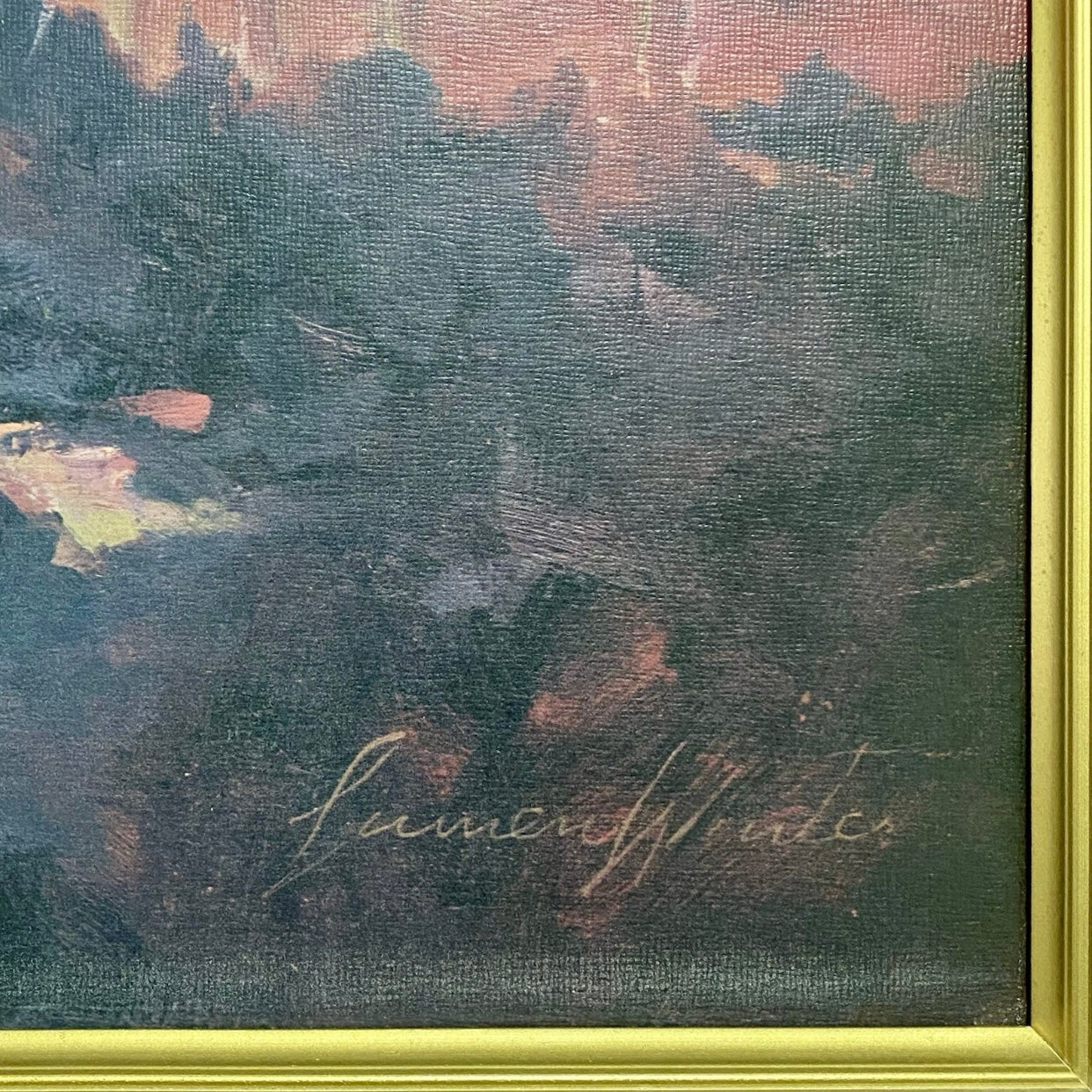 Vintage White Stallion In Moonlight Horse Print Signed Lumen Winter Framed Rare