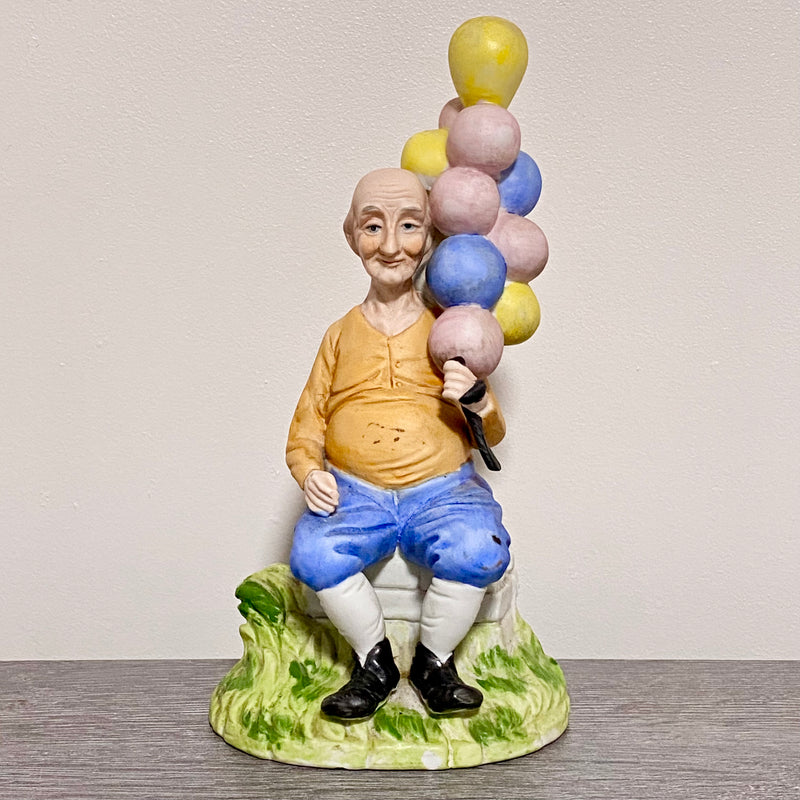 Vintage Capodimonte Porcelain Figurine Old Man Figure Ornament & Balloons 1970s
