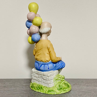 Vintage Capodimonte Porcelain Figurine Old Man Figure Ornament & Balloons 1970s
