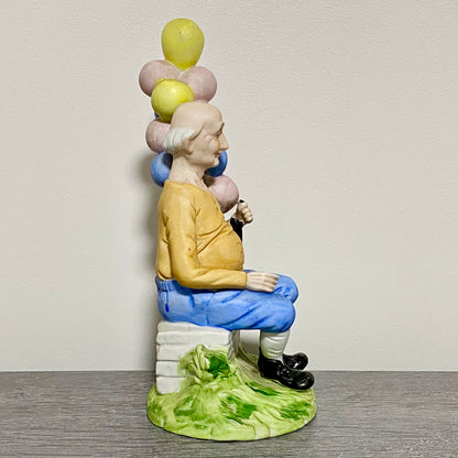 Vintage Capodimonte Porcelain Figurine Old Man Figure Ornament & Balloons 1970s