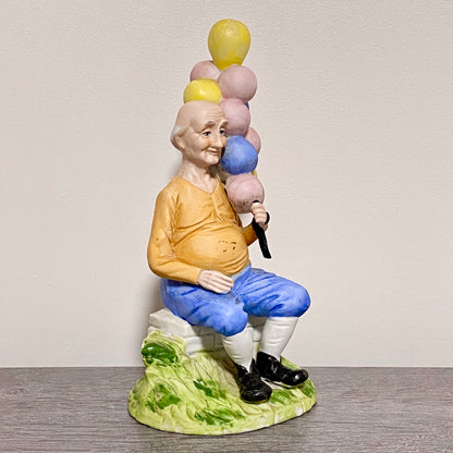 Vintage Capodimonte Porcelain Figurine Old Man Figure Ornament & Balloons 1970s