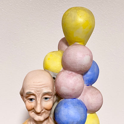 Vintage Capodimonte Porcelain Figurine Old Man Figure Ornament & Balloons 1970s
