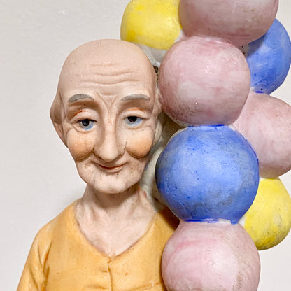 Vintage Capodimonte Porcelain Figurine Old Man Figure Ornament & Balloons 1970s