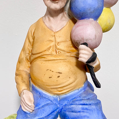 Vintage Capodimonte Porcelain Figurine Old Man Figure Ornament & Balloons 1970s