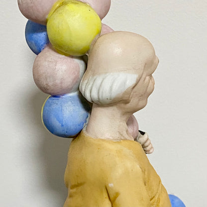 Vintage Capodimonte Porcelain Figurine Old Man Figure Ornament & Balloons 1970s