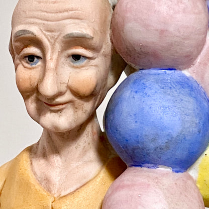 Vintage Capodimonte Porcelain Figurine Old Man Figure Ornament & Balloons 1970s